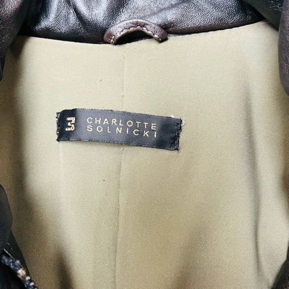 VINTAGE CHARLOTTE SOLNICKI LEATHER  COAT W/ Knit Elbow Patches And Pocket  XS - Picture 7 of 16